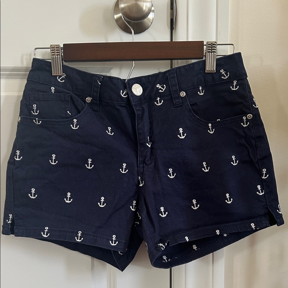 Love Indigo Navy Anchor Pattern Jean Shorts